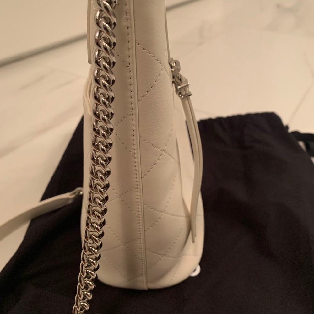 Chanel Sac Cordon top handle bucket quilted white leather silver hardware purse - Picture 9 of 15